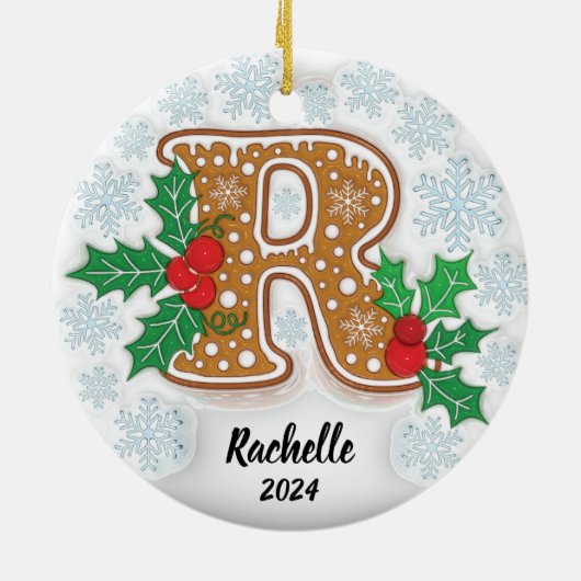 Letter R Aangepaste naam Monogram Kerstmis Keramisch Ornament (Achterkant)