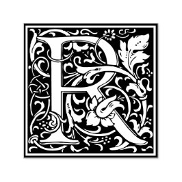 Letter R art nouveau black and white Tegel Zelfinktende Stempel