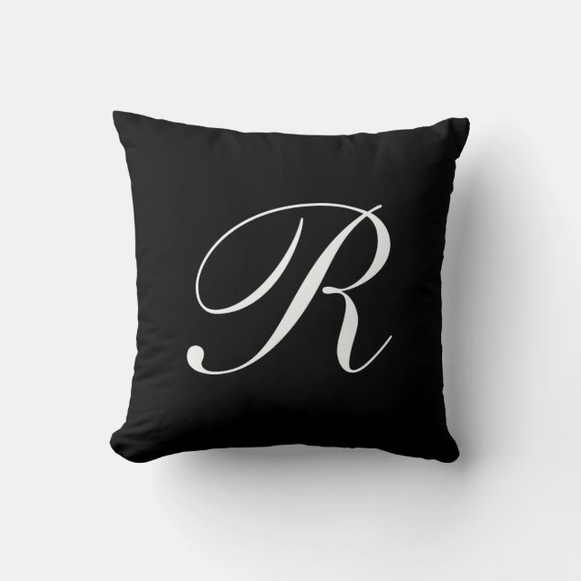 Letter R Black Monogram Pillow Kussen (Voorkant)