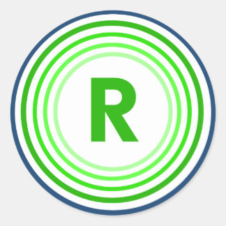 Letter R - Blauw + Groen Ronde Sticker