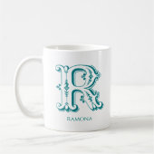 Letter R Blauwgroen Monogram Modern Naam Koffiemok (Links)