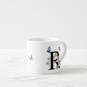 Letter R Bloem Vlinder Monogram Initiaal   Espresso Kop (Voorkant rechts)