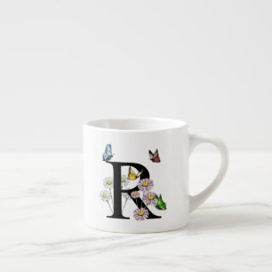 Letter R Bloem Vlinder Monogram Initiaal   Espresso Kop