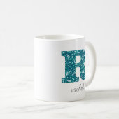Letter R Blue Sparkly Personalized Mug Koffiemok (Voorkant rechts)