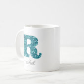 Letter R Blue Sparkly Personalized Mug Koffiemok (Voorkant links)