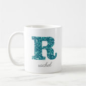 Letter R Blue Sparkly Personalized Mug Koffiemok (Links)