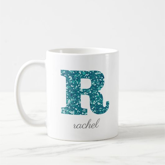 Letter R Blue Sparkly Personalized Mug Koffiemok (Links)