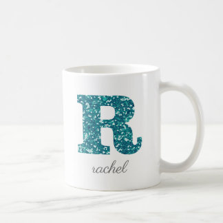 Letter R Blue Sparkly Personalized Mug Koffiemok