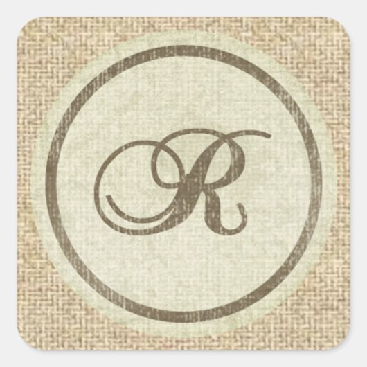 Letter R burlap rustieke design stickers (Voorkant)