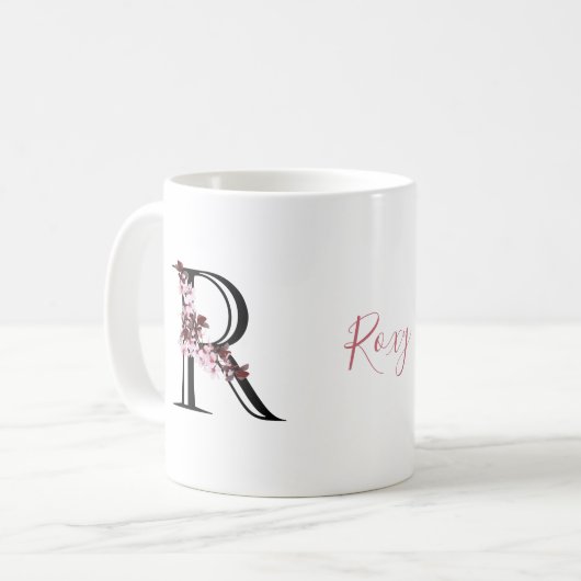 Letter R, Cherry Blossom | Naam Monogram Koffiemok (Voorkant links)