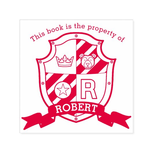 Letter R crest boek aangepaste naam kinder bibliot Zelfinktende Stempel (Design)