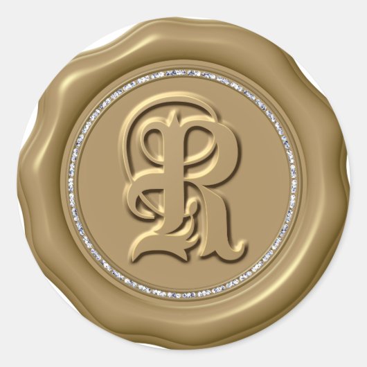 *~* Letter R Diamond Circle GOLD Wax Seal Stickers (Voorkant)