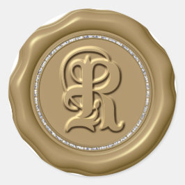 *~* Letter R Diamond Circle GOLD Wax Seal Stickers