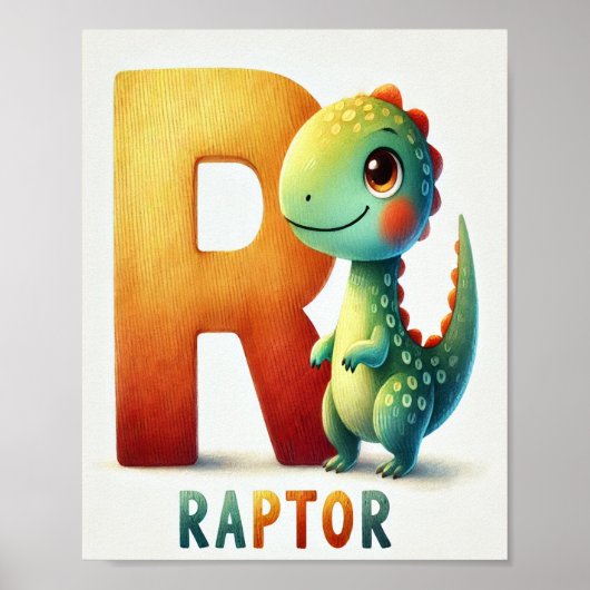 Letter R, Dinosaur Alphabet Waterverf Poster (Voorkant)
