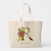 Letter R Elegant Floral Gold Monogram Grote Tote Bag (Achterkant)