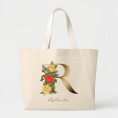 Letter R Elegant Floral Gold Monogram Grote Tote Bag (Voorkant)