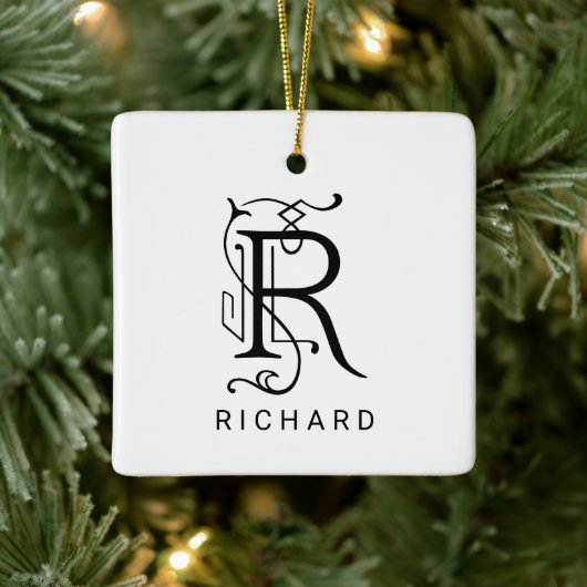 Letter R Elegante Monogram Kerstbal Keramisch Ornament (Boom)