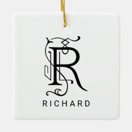 Letter R Elegante Monogram Kerstbal Keramisch Ornament