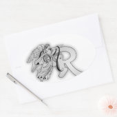 Letter R Engel Monogram Initiaal Ovale Sticker (Envelop)