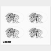 Letter R Engel Monogram Initiaal Ovale Sticker (Vel)