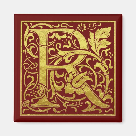 Letter R First Letter Faux Gold Red Magneet (Voorkant)