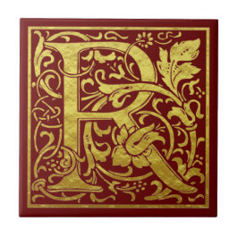 Letter R First Letter Faux Gold Red Tegeltje