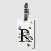 Letter R Floral Butterfly Monogram Initiaal Bagagelabel (Voorkant (verticaal))