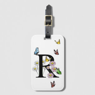 Letter R Floral Butterfly Monogram Initiaal Bagagelabel