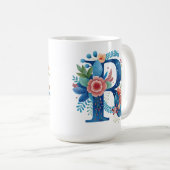 Letter R Floral coffee Mug with custom name Koffiemok (Voorkant rechts)