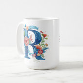 Letter R Floral coffee Mug with custom name Koffiemok (Voorkant links)