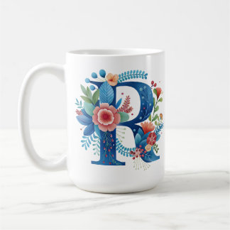 Letter R Floral coffee Mug with custom name Koffiemok