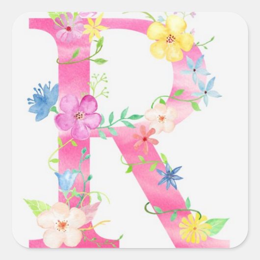 Letter R floral Vierkante Sticker (Voorkant)