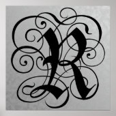 Letter R, Gothic Monogram Black Poster (Voorkant)