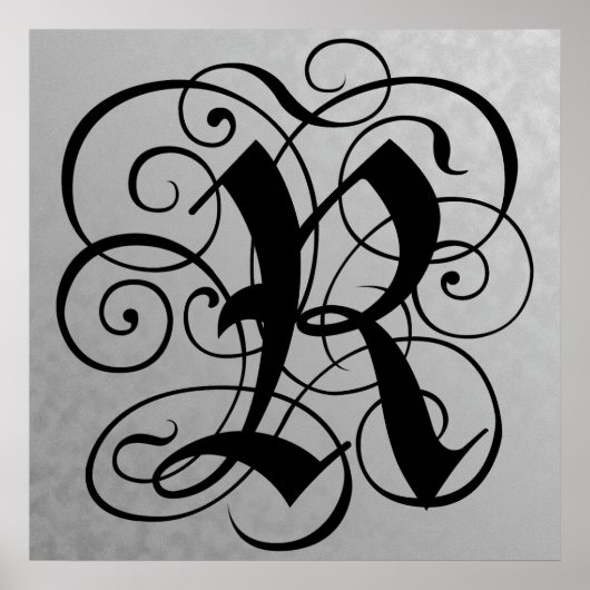 Letter R, Gothic Monogram Black Poster (Voorkant)