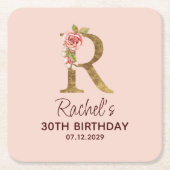 Letter R Gouden Monogram Blush Roze Rozen Kartonnen Onderzetters (Voorkant)