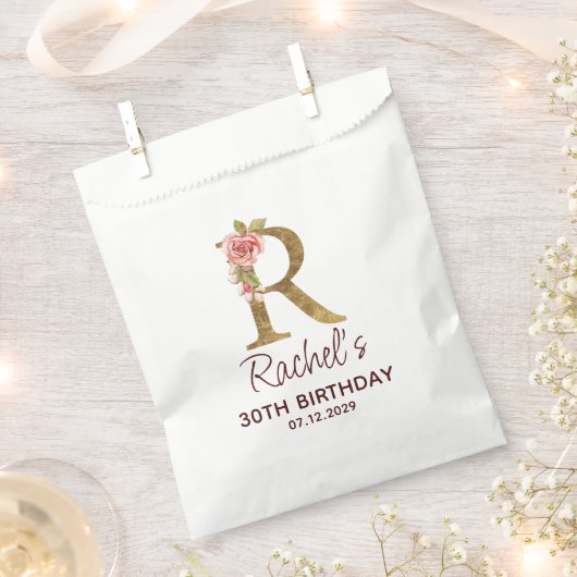 Letter R Gouden Monogram Roze Rozen Bedankzakje (Geknipt)