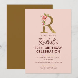Letter R Gouden Monogram Roze Rozen Kaart