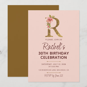 Letter R Gouden Monogram Roze Rozen Kaart