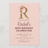 Letter R Gouden Monogram Roze Rozen Kaart (Voorkant)