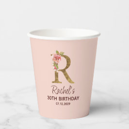 Letter R Gouden Monogram Roze Rozen Papieren Bekers