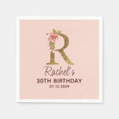 Letter R Gouden Monogram Roze Rozen Servet (Voorkant)