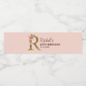 Letter R Gouden Monogram Roze Rozen Waterfles Etiket (Enkel label)