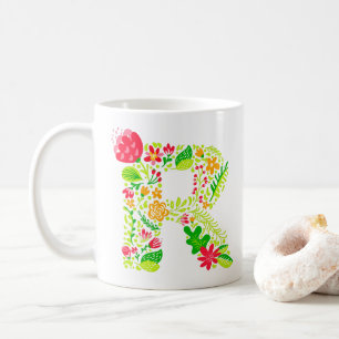 Letter R in Flowers Coffee Mok