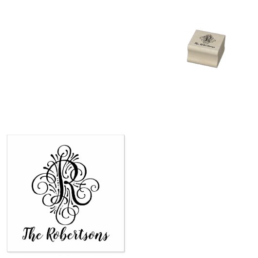 Letter R Initiaal Elegant Flourish Monogram Name Rubberstempel (Gestempeld)