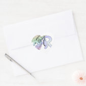 Letter R Initiaal Monogram Guardian Angel Blauw Ve Hart Sticker (Envelop)