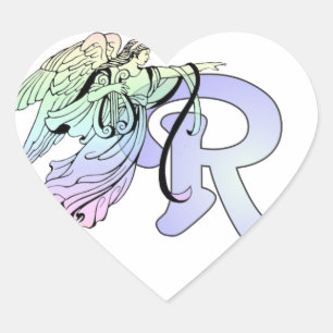 Letter R Initiaal Monogram Guardian Angel Blauw Ve Hart Sticker