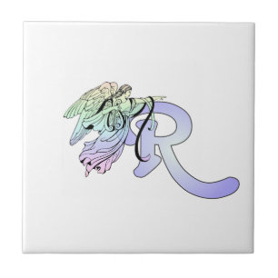 Letter R Initiaal Monogram Guardian Angel Blue Pas Tegeltje