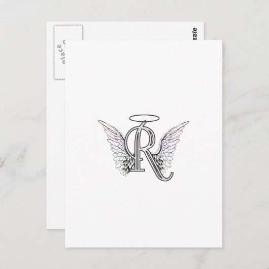 Letter R Initiaal Monogram met Angel Wings & Halo Briefkaart (Voorkant / Achterkant)