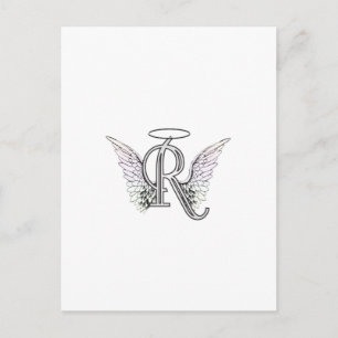 Letter R Initiaal Monogram met Angel Wings & Halo Briefkaart