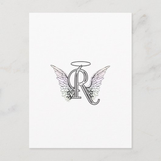 Letter R Initiaal Monogram met Angel Wings & Halo Briefkaart (Voorkant)